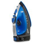 IRON-STEAM/DRY-RETRACTABLE CORD-BLUE/BLACK STEAM BLOW  VERTICAL STEAM-FINE SPRAY BUTTON CERAMIC SOLE-SELF CLEANING-TEMP CONTROL